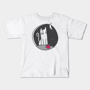 Sleeplessness (Cat, moon & coffee) Kids T-Shirt